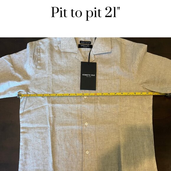 NWT Kenneth Cole men's  button down linen blend short sleeve shirt oatmeal small - Picture 3 of 11